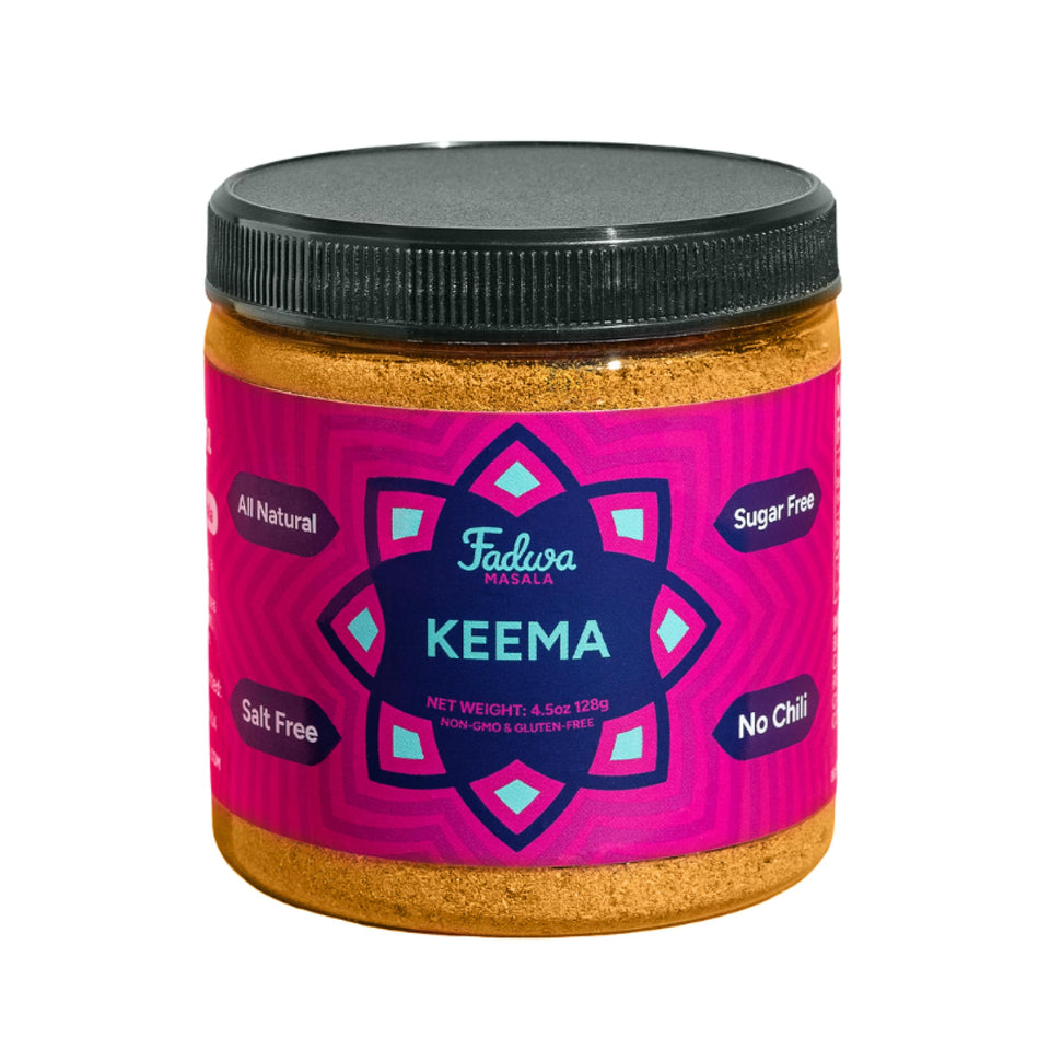 Fadwa Masala Keema Spice jar front view for richer Butter Chicken flavor.