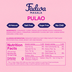 Fadwa Masala Pulao Spice Mix jar label close-up, gluten-free quality