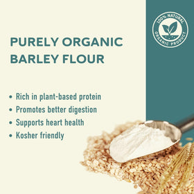 Fairhaven Mill Barley Flour container on kitchen counter with baked bread background
