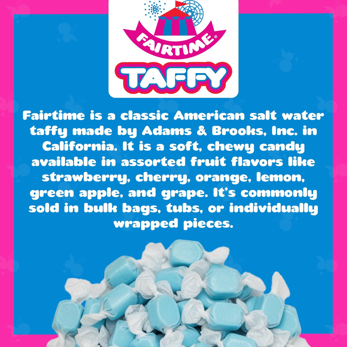 Fairtime blue raspberry taffy gift box ready for gifting.