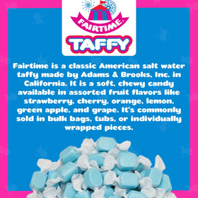 Fairtime blue raspberry taffy gift box ready for gifting.