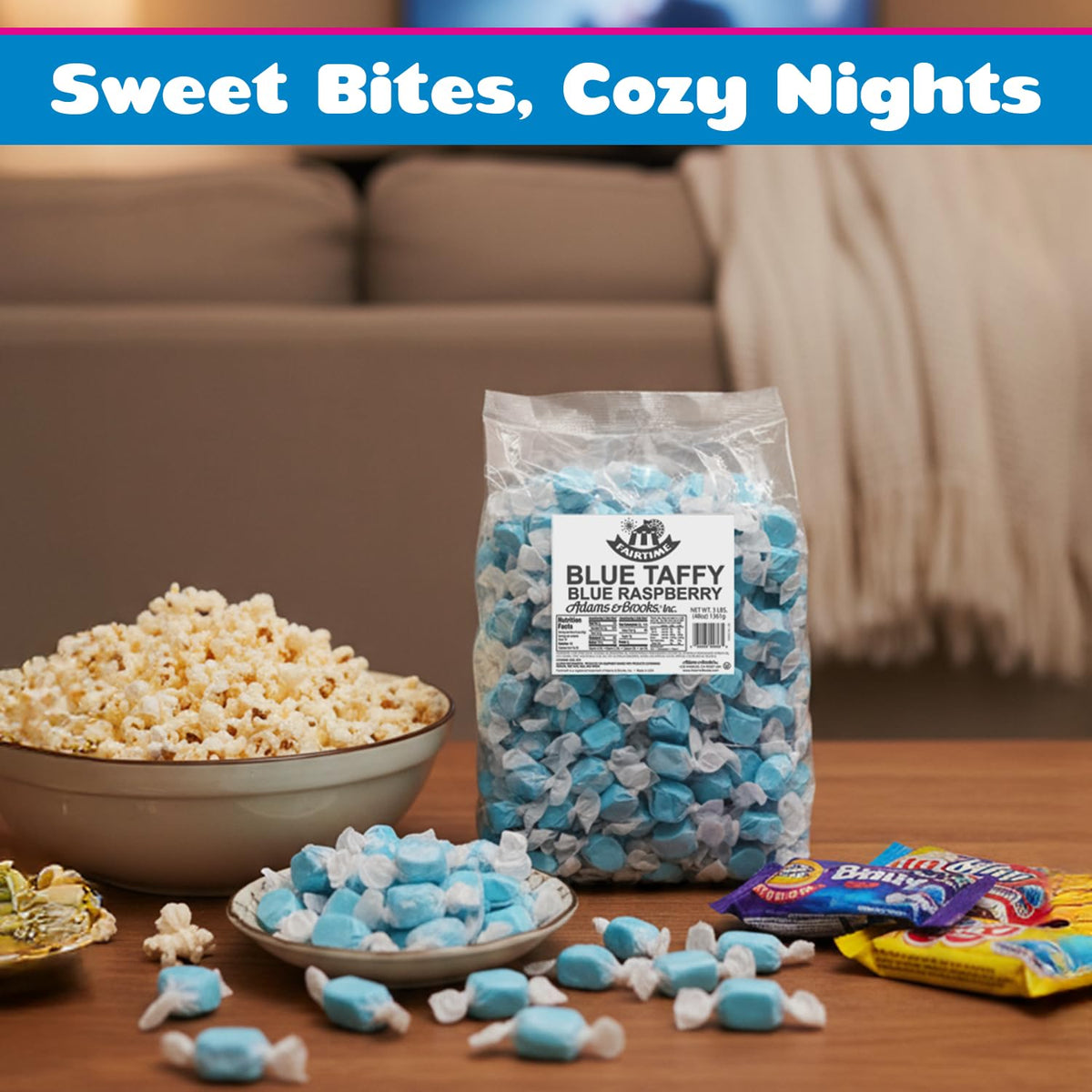 Fairtime blue raspberry taffy wedding favor for elegant candy tables.