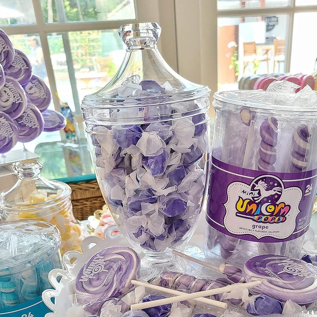 Buffet display of Fairtime Purple Grape Taffy at a wedding.
