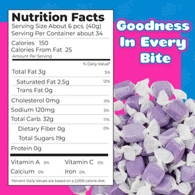 Close-up of Fairtime Purple Grape Taffy, soft and chewy.