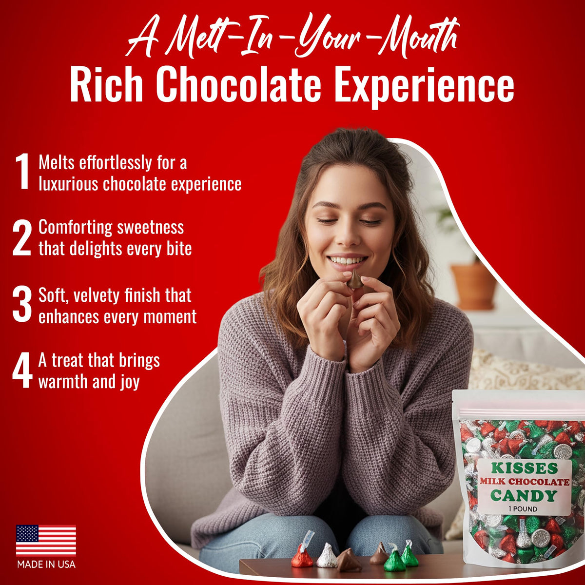 Faithful Flavours Kisses silver-wrapped milk chocolate for festive display