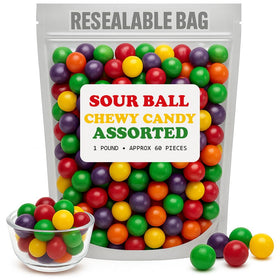 Faithful Flavours sour chewy candy balls assortment with grape and cherry flavors for bold snacking.