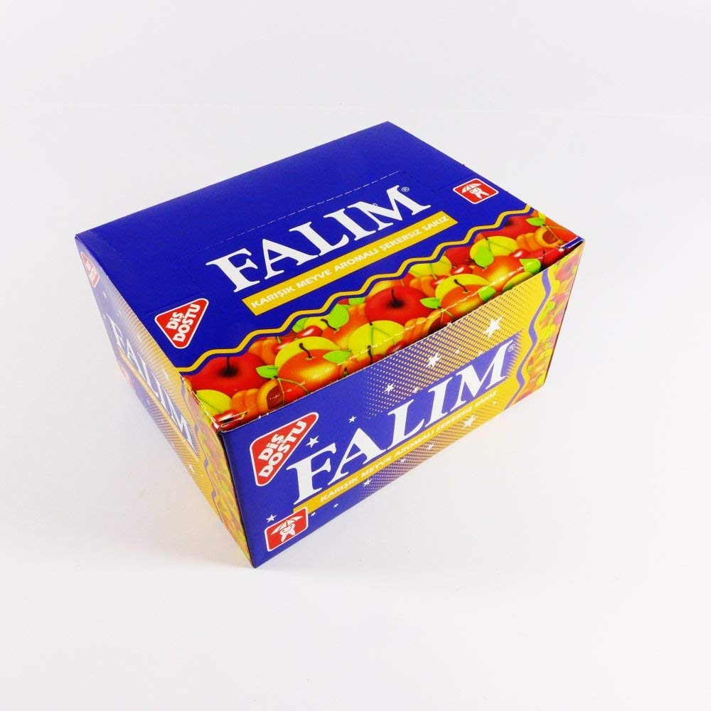 Falim sugarless gum fruit mix close-up showing fruit flavor and texture