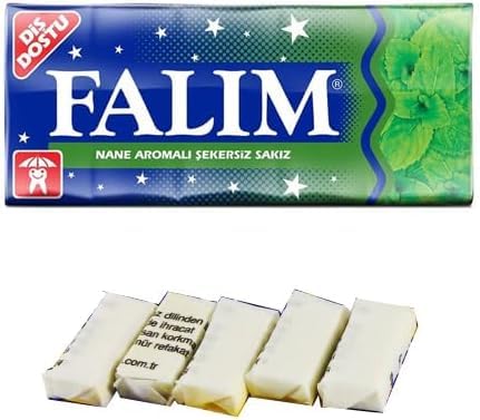 Falim sugarless mint gum pack open revealing five pieces for quick refresh
