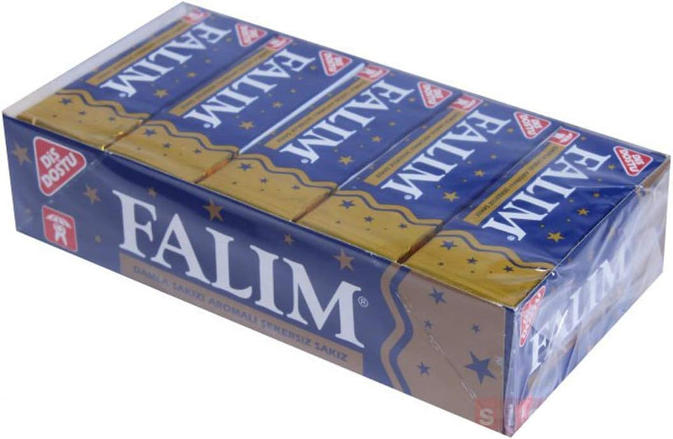 Falim Sugarless Plain Gum 20-pack box for convenient on-the-go snacking.