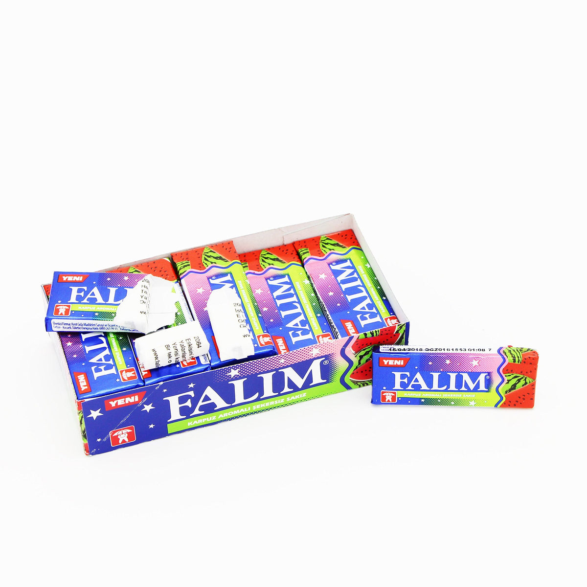 Falim sugarless watermelon gum ingredient close-up highlighting sugar free formulation