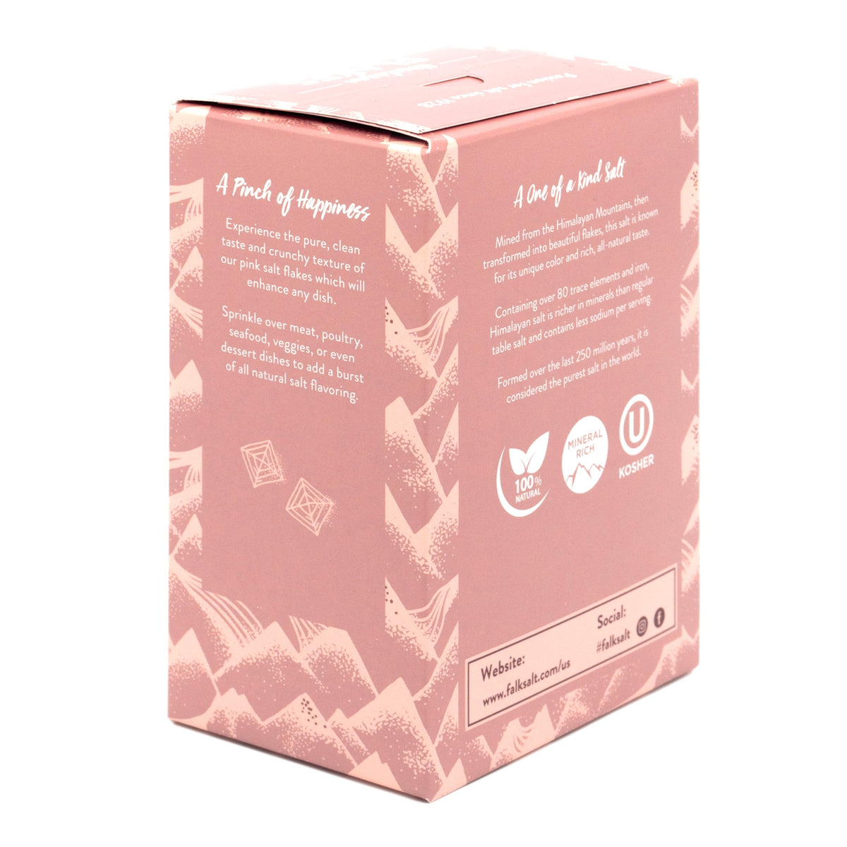 Falksalt handcrafted salt flakes with pyramid crystals adding a refined finishing touch.