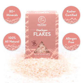 Falksalt pink salt flakes on vegetables for color and subtle crunch.