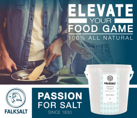 Falksalt Swedish craftsmanship logo, decades of salt expertise in every bottle.