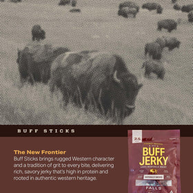 Falls Family Ranches nutrition facts highlight 11g protein per serving in jerky.