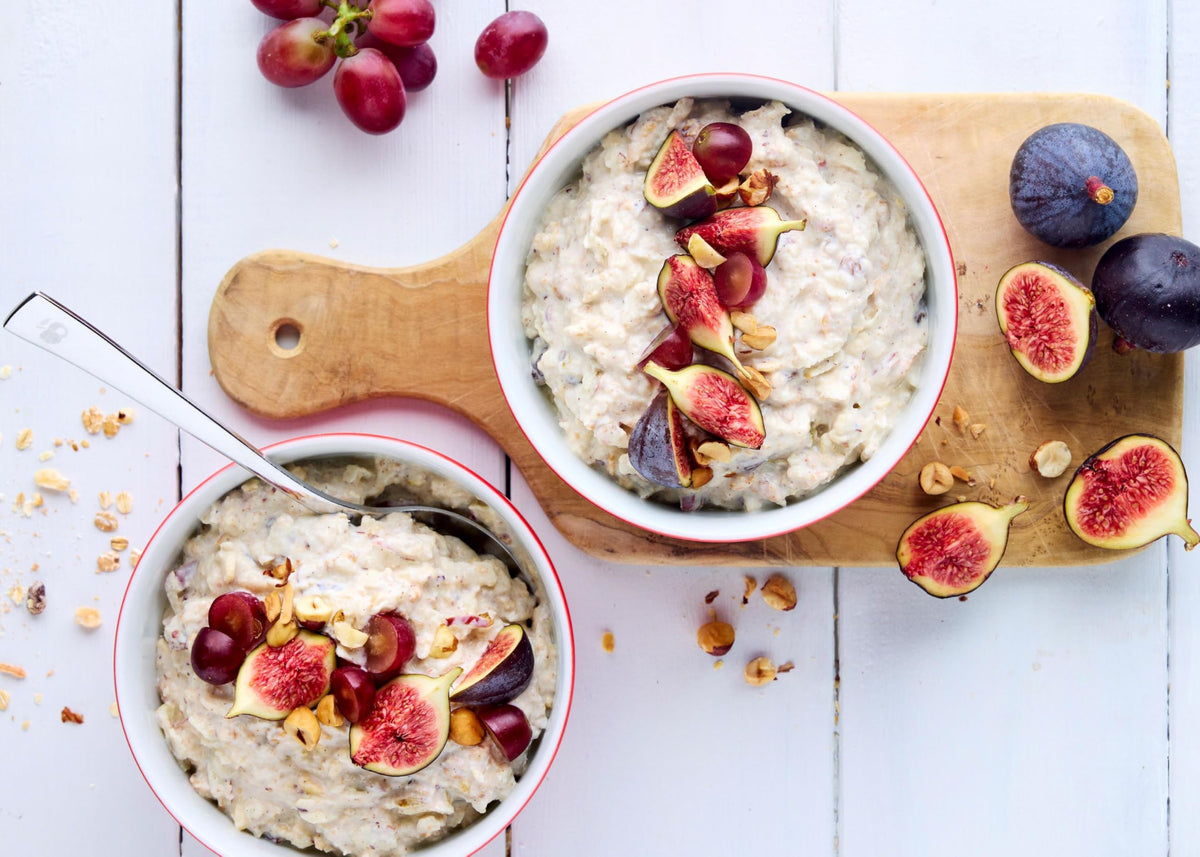 Closeup of Familia Bircher Müesli ingredients including oats, raisins, and nuts.