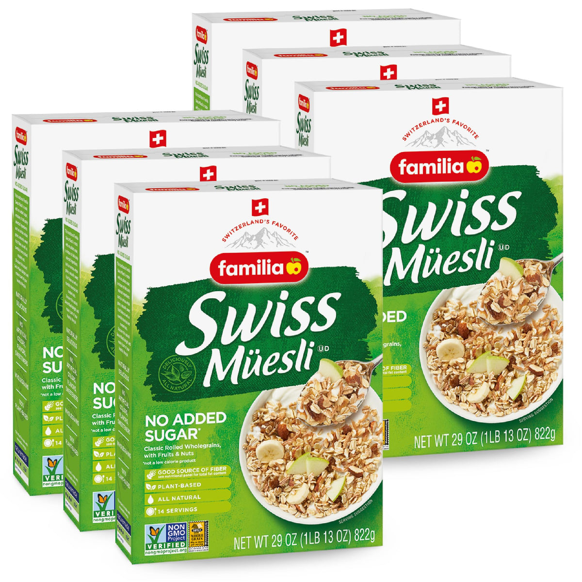 Familia Swiss Muesli bowl setup shows wholesome breakfast with natural oats and fruit