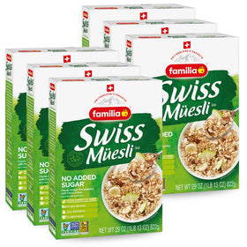 Familia Swiss Muesli bowl setup shows wholesome breakfast with natural oats and fruit