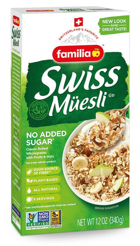 Familia Swiss Muesli bowl with fruits highlights a satisfying morning ritual.