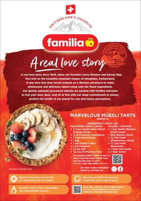 Toasted hazelnuts and almonds in Familia Swiss Muesli close-up.