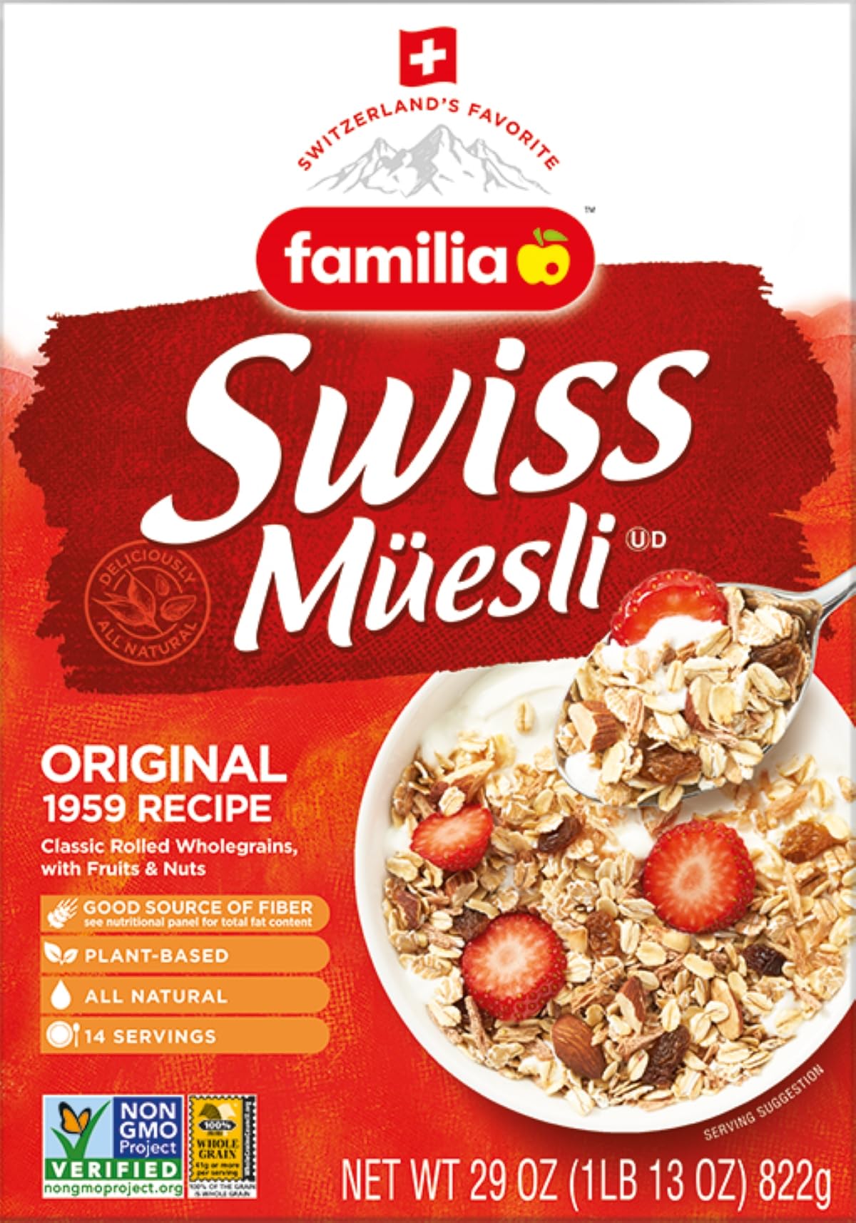 Familia Swiss Muesli bowl with milk and fruit for a quick, wholesome breakfast.