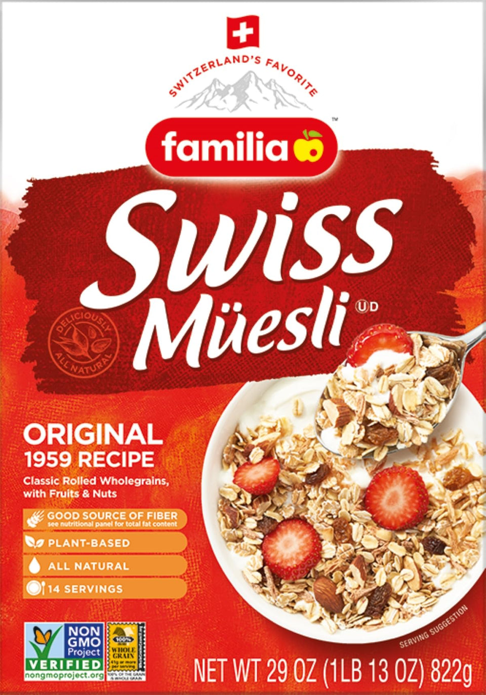 Familia Swiss Muesli bowl with milk and fruit for a quick, wholesome breakfast.
