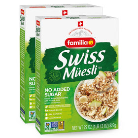 Familia Swiss Muesli two boxes ready for a wholesome breakfast.