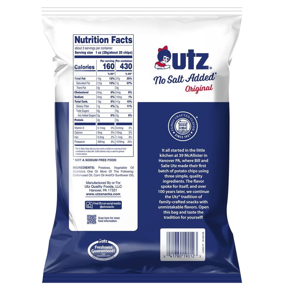Family enjoys Utz No Salt Added chips for everyday, shareable crunch