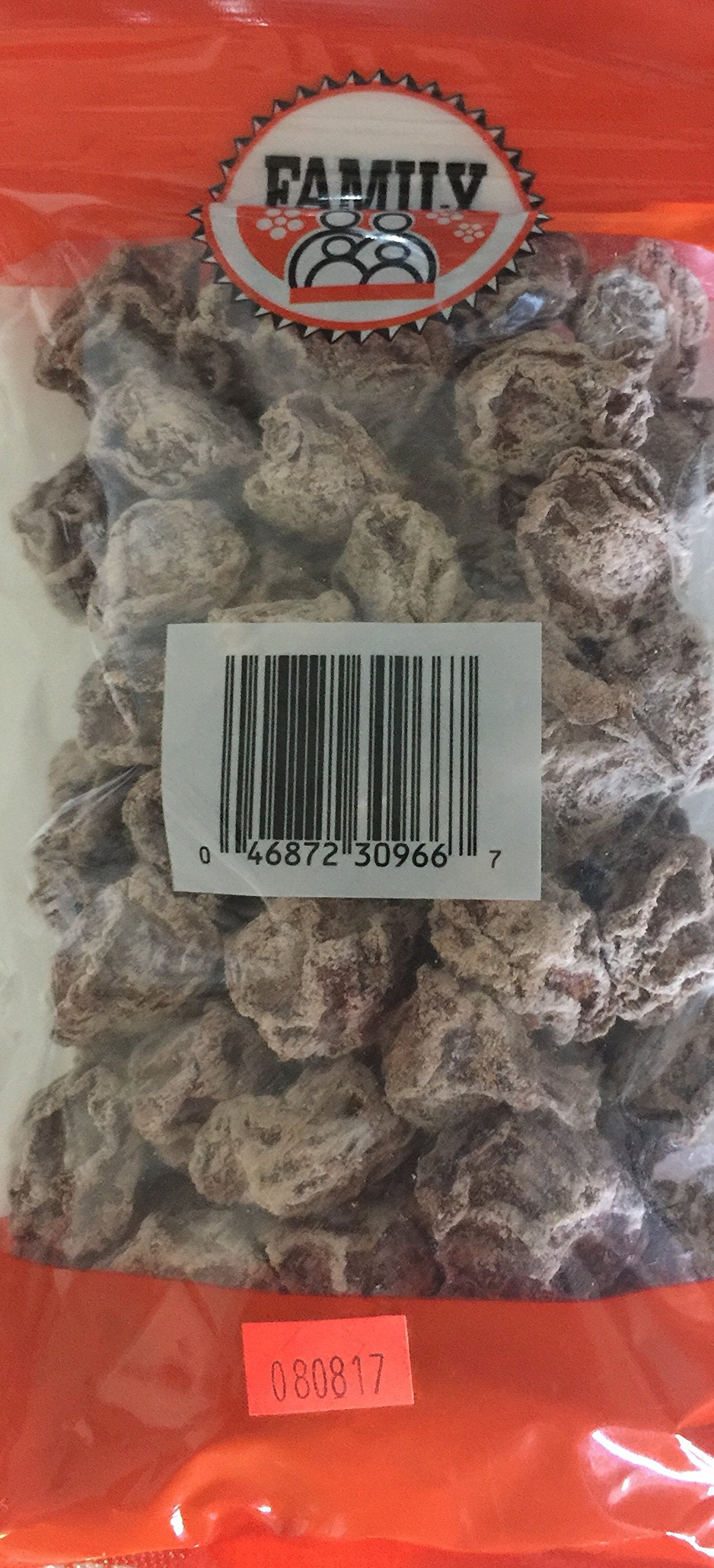 Family Sweet Li Hing Mui plum snack seed-center close-up reveals chewy texture.