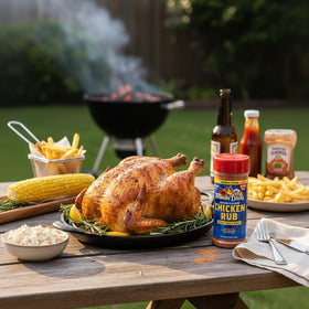 Famous Dave's chicken rub in hand during prep easy seasoning