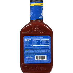 Famous Dave's Sweet & Zesty bottle close-up for family-friendly barbecue flavor.