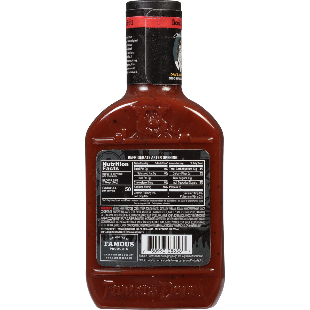 Famous Dave's sauce trio display highlights versatile sauces for any grill.