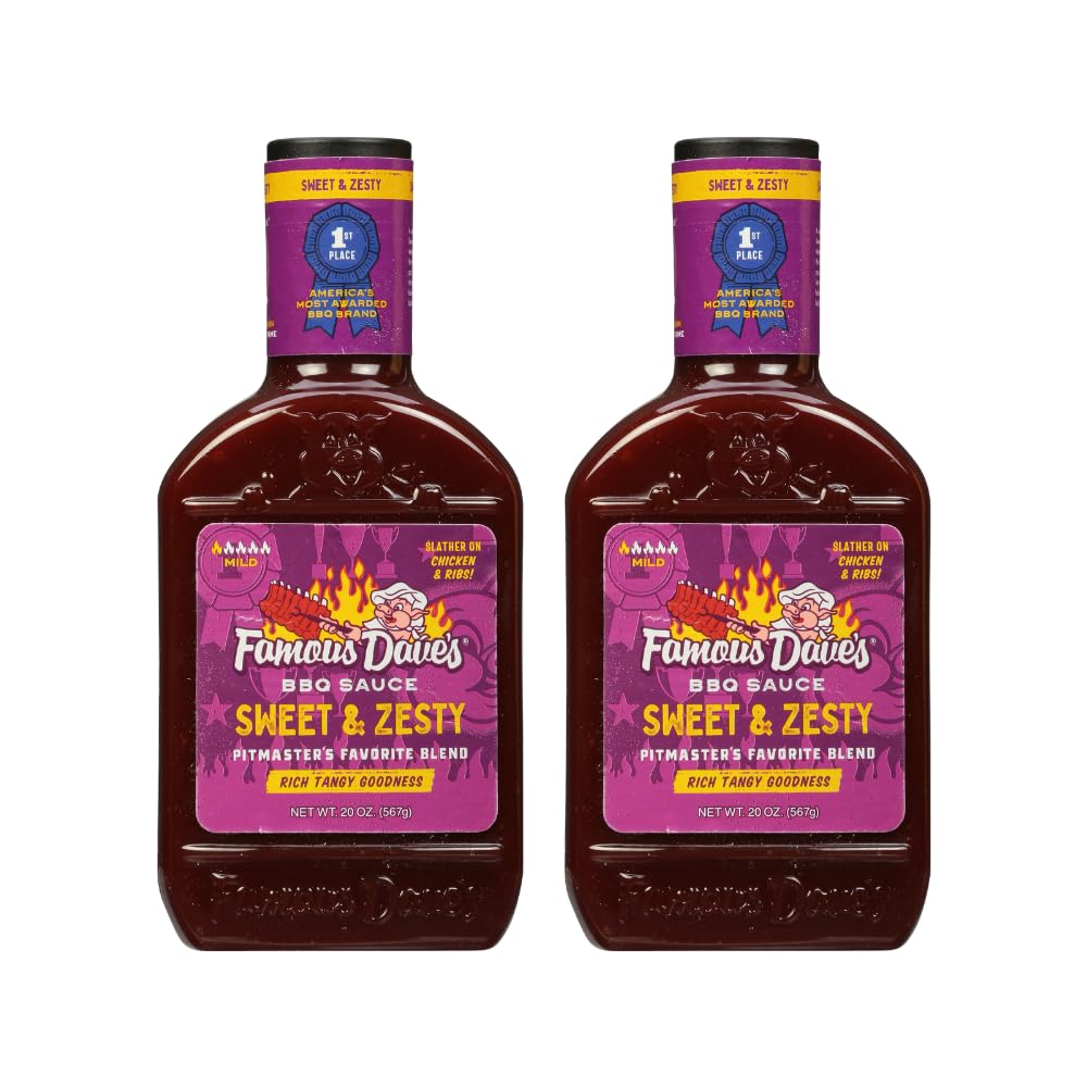 Famous Dave's Sweet & Zesty BBQ sauce 2-pack front view for grilling.