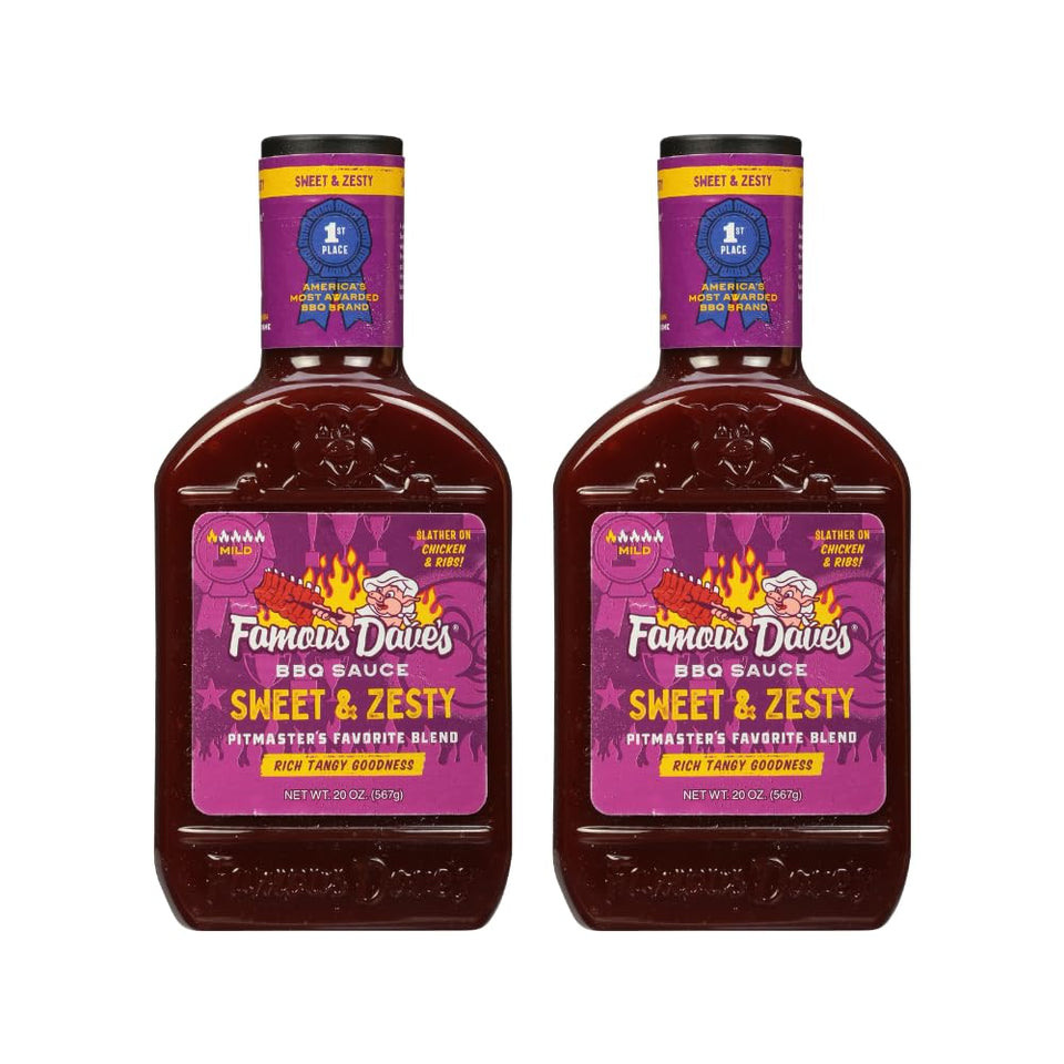 Famous Dave's Sweet & Zesty BBQ sauce 2-pack front view for grilling.