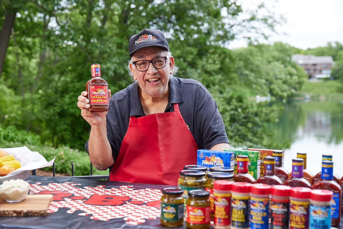 Famous Dave's Texas Pit BBQ Sauce pouring as a rich glaze.