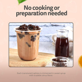 Fanale crystal boba topping adds texture to milk tea and shaved ice