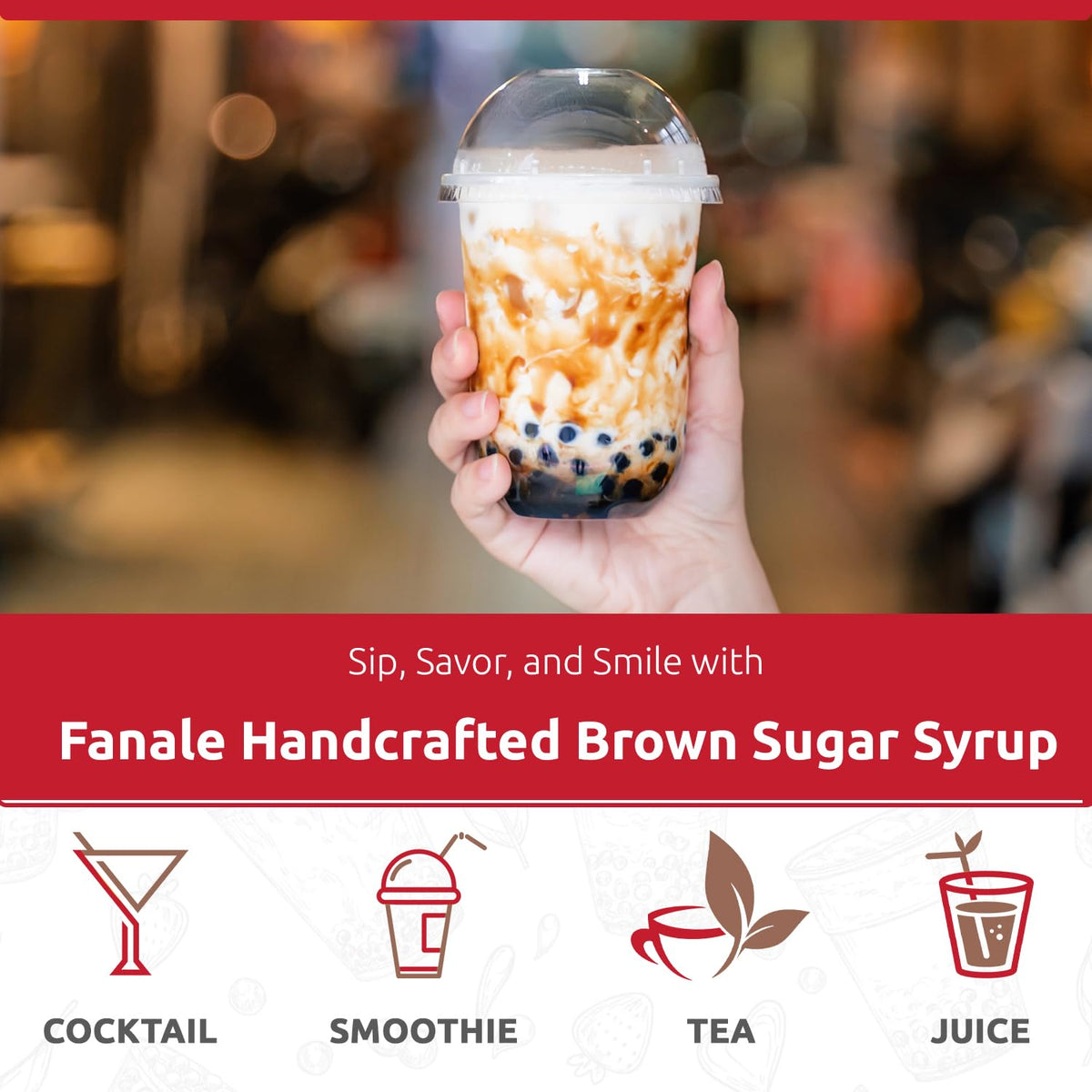Pouring Fanale syrup over boba pearls for enhanced sweetness