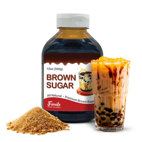Fanale brown sugar syrup bottle pour highlighting rich caramel aroma for bubble tea