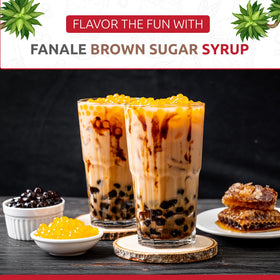 Syrup bottle beside coffee and dessert, illustrating versatile use