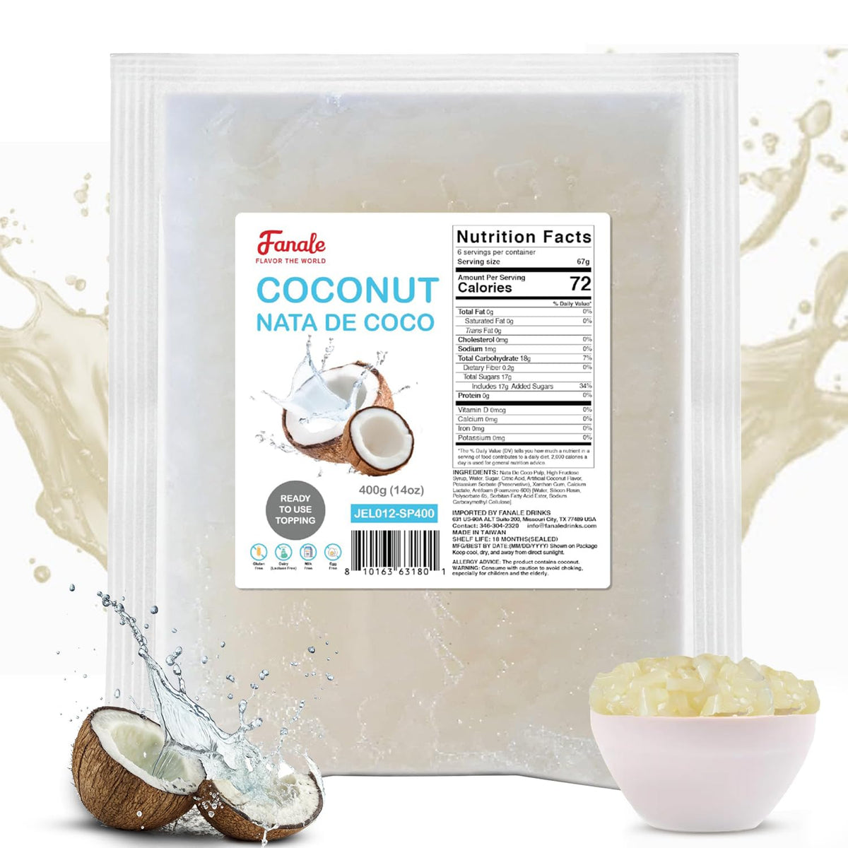 Fanale Coconut Jelly Topping for bubble tea adds tropical flavor and chewy texture.