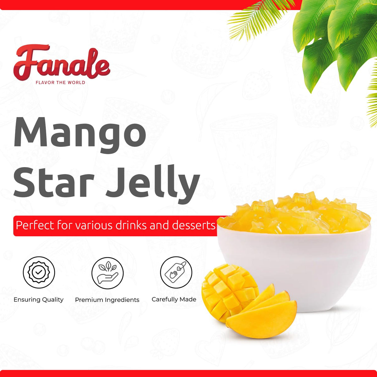 Piece of coconut nata de coco in Fanale topping provides fiber