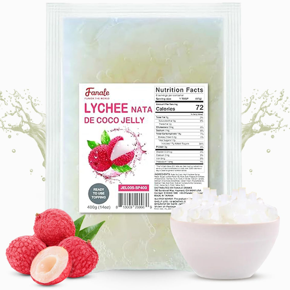 Fanale Coconut Jelly Topping lychee pieces add tropical dessert flavor and chew