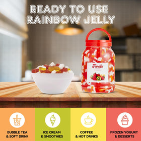 Fanale rainbow-flavored coconut jelly adds colorful flair to bubble tea