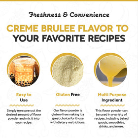 Fanale Creme Brulee bubble tea cup highlighting rich aroma and color.