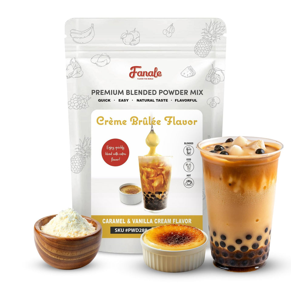 Fanale Creme Brulee powder jar, pantry storage-friendly for convenient flavoring.