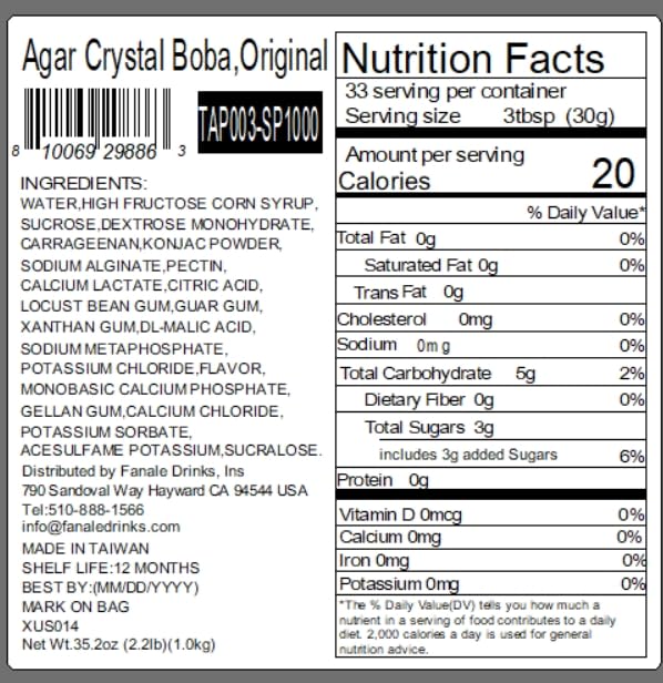 Fanale Crystal Agar Boba Jelly Balls bag-portion supports quick topping prep.
