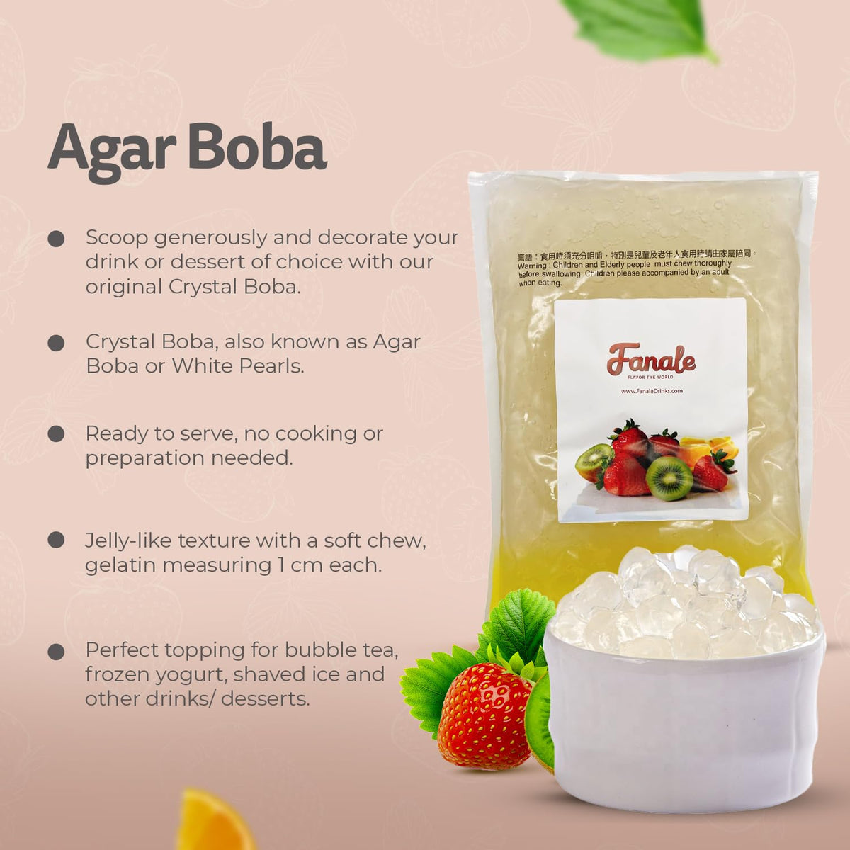 Fanale Crystal Boba Jelly Ball on frozen yogurt topping enhances sweetness and texture.
