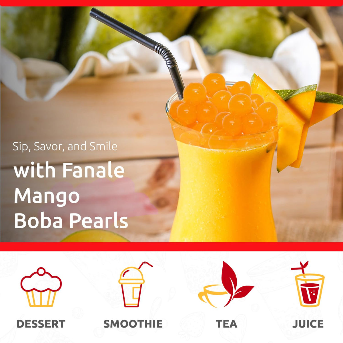 Fanale Mango Popping Boba Pearls in bubble tea deliver bursting mango flavor