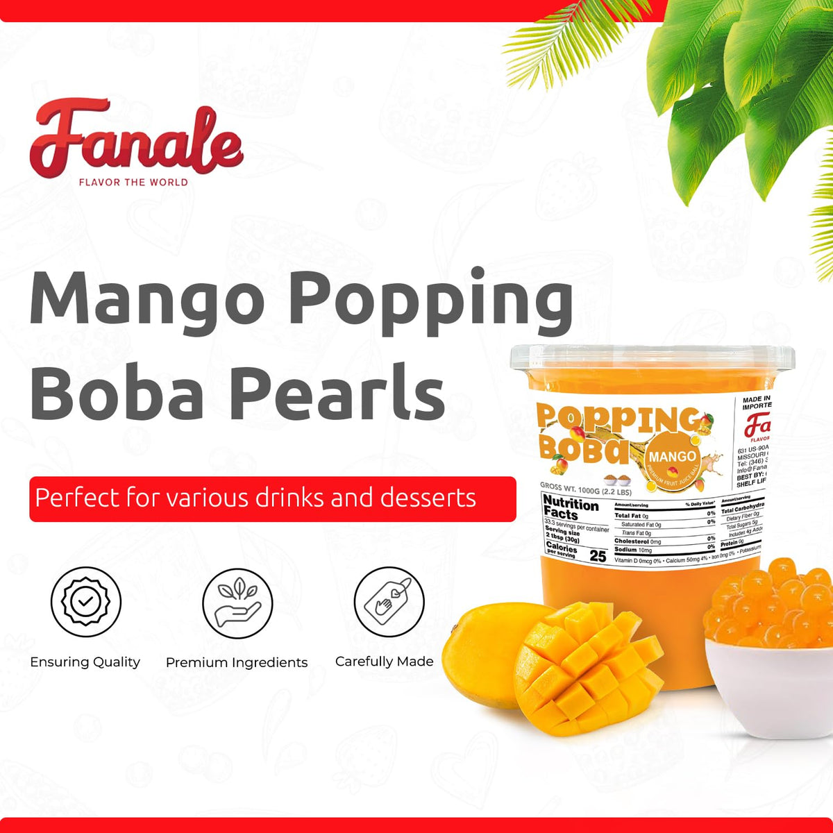Fanale Mango Popping Boba Pearls in coffee add a fruity, chewy twist