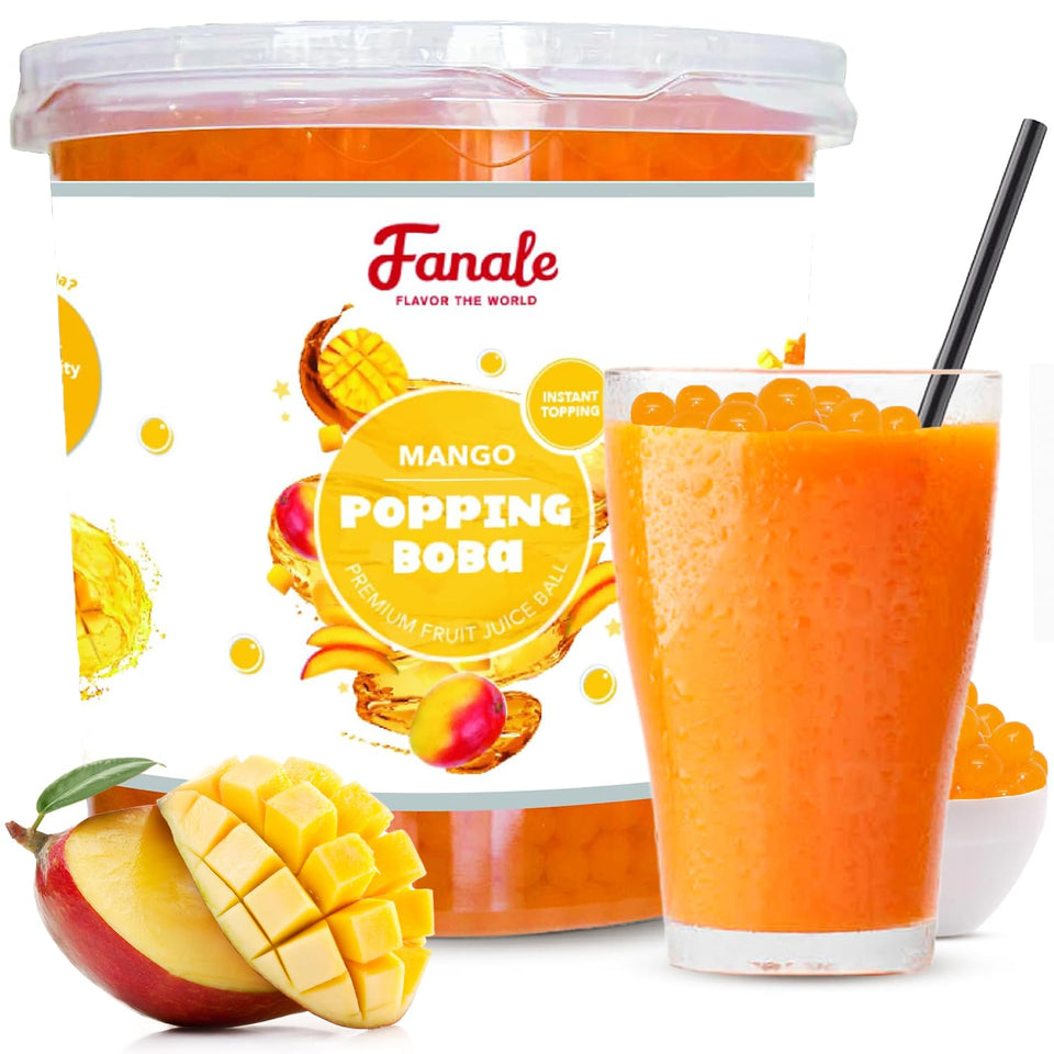 Fanale Mango Popping Boba Pearls in a jar ready to top desserts and drinks