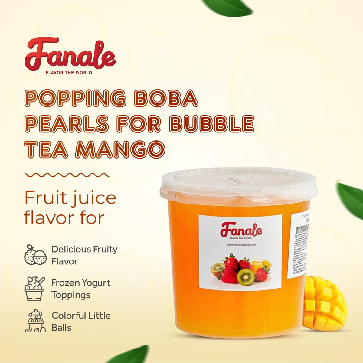 Close-up of juicy mango filling inside Fanale Popping Boba pearls